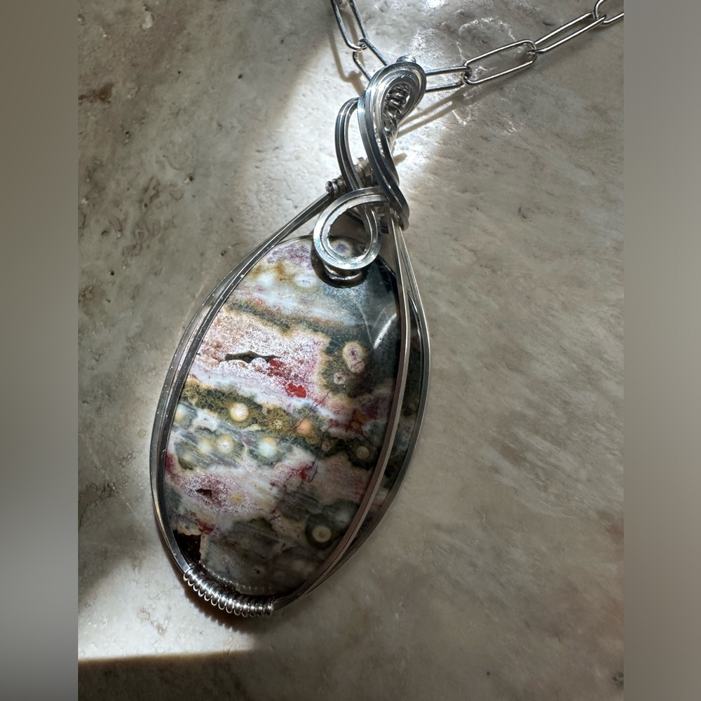 Sterling Silver Ocean Jasper Necklace Pendant - Picture 5 of 7